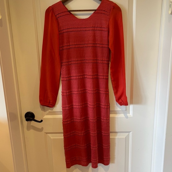 Modest Bodycon Dress Sz 4 Coral Pink - Picture 1 of 5